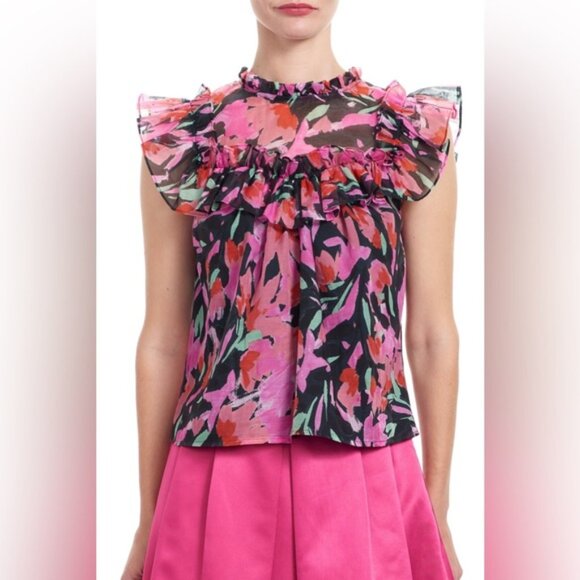 Corey Lynn Calter Tops - NWT COREY LYNN CALTER SILK Blend Cassandra Organza Yoke Floral Ruffles Top SMALL